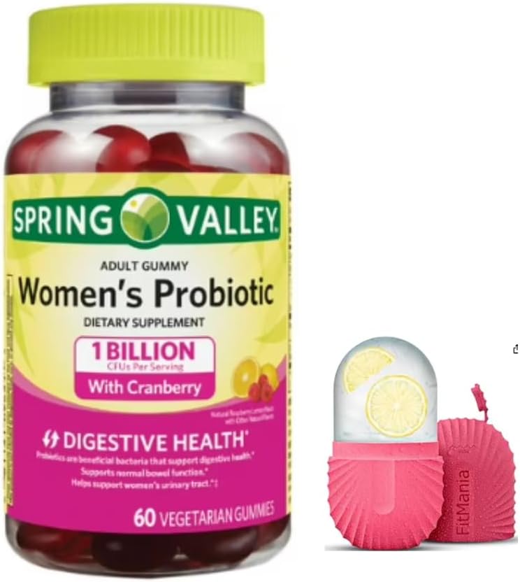 FitMania Spring Valley Women's Cranberry Probiotic Supplement Spring Valley Vegetarian Gummies, Raspberry Lemon, 60 Count och en present Ice Roller för Face