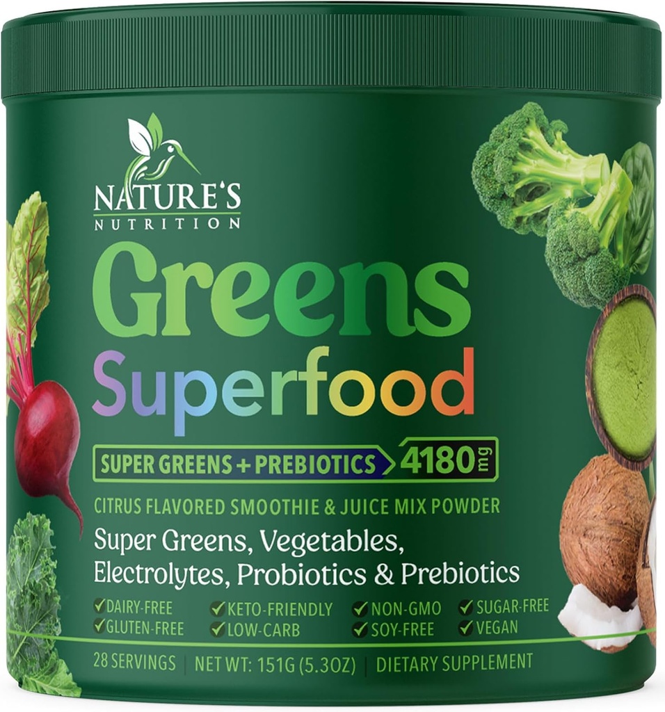 Vihreät Powder Superfood - Premium Organic Super Greens Juice Powder - Pakkaus Probiootit, Vehnä Grass, Entsyymit, Spirulina, Klorella Ruoansulatus- & Gut Health, Smoothie Drink Mix - 28 Tarjoilut