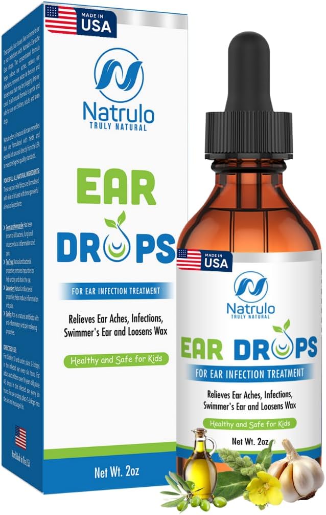 Natrulo Natural Ear Drops for Ear Infektio - Homeopaattinen, kasviperäisten Eardrops aikuisille, lapset ja lemmikit - korva aches, uimarin korva, Loosen Wax - Lasten turvallinen korvaöljy, valmistettu Yhdysvalloissa (2 Oz)