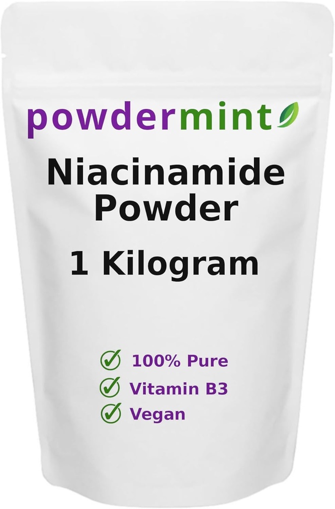 Niasiiniamidi Kuiva-aine (Vitamin B3) 100% Pure Niacin Powder 500 mg Flush-free Supplement (1 kilogramma)