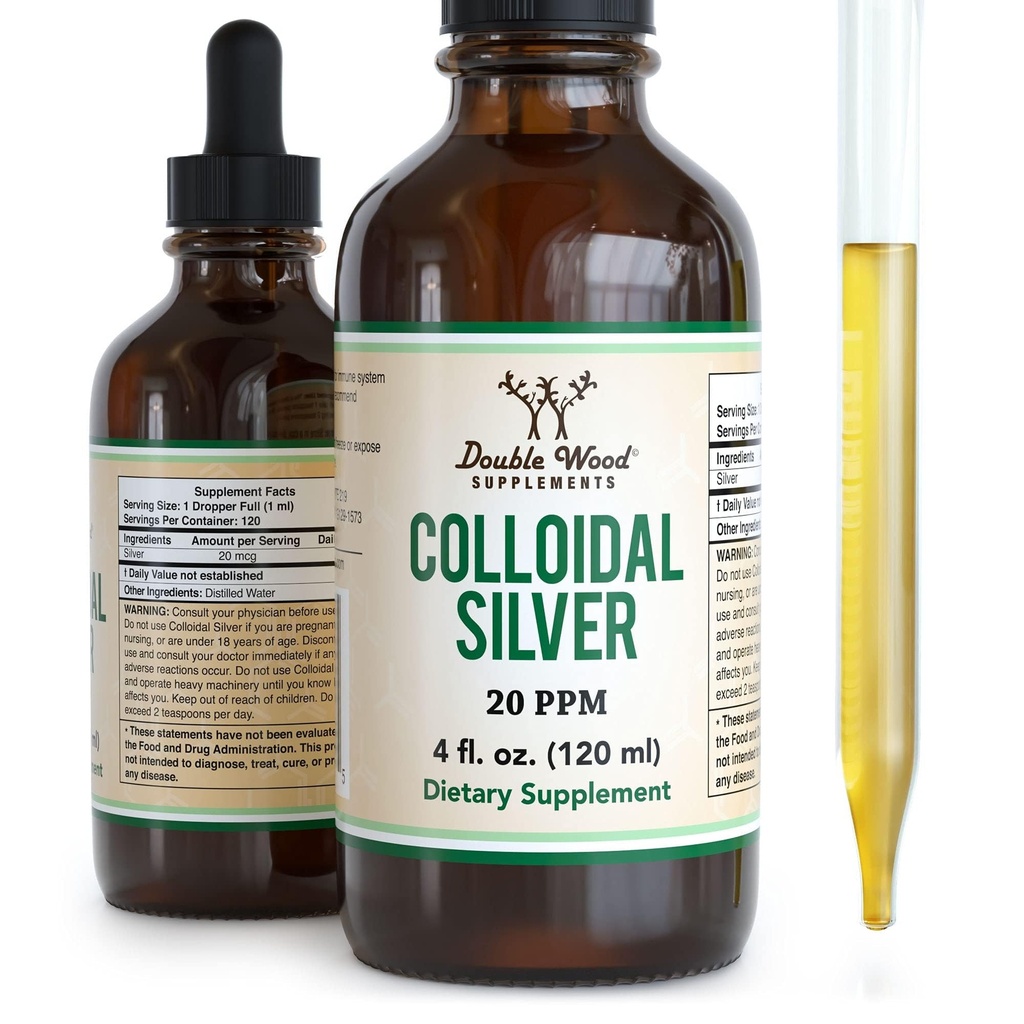 Kolloidinen Silver Liquid 20 PPM - 4 Fl OZ (Plata Coloidal Dropper) 99,9% Pure, Gluteeniton, ei-GMO Double Wood lisäravinteet