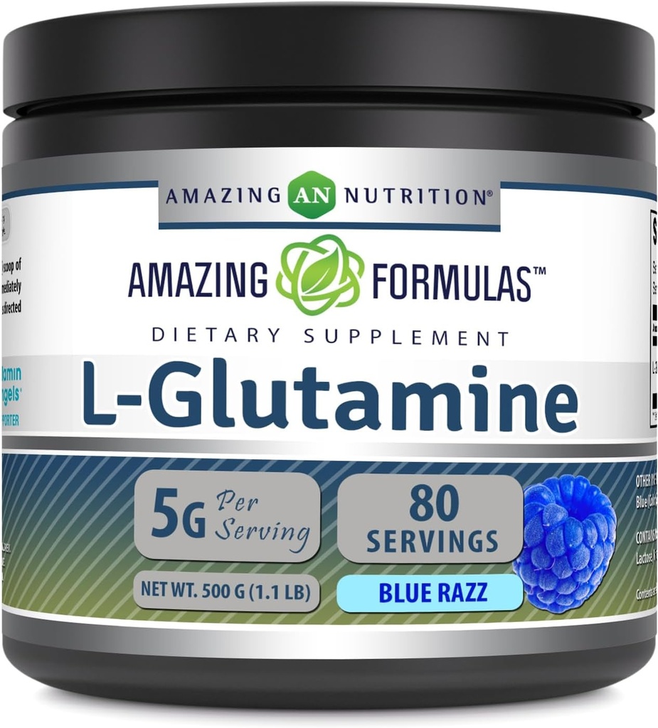 Fantastiska formler L-Glutaminpulver | Aminosyra tillskott | Icke-GMO | Glutenfri | Made in USA (Blue Raspberry | 1.1 Lb)