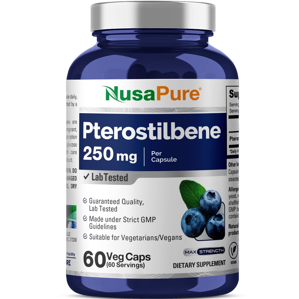 NusaPure Pterostilbene 250 mg per Veggie Caps, 60 Count (Non-GMO, Vegan)