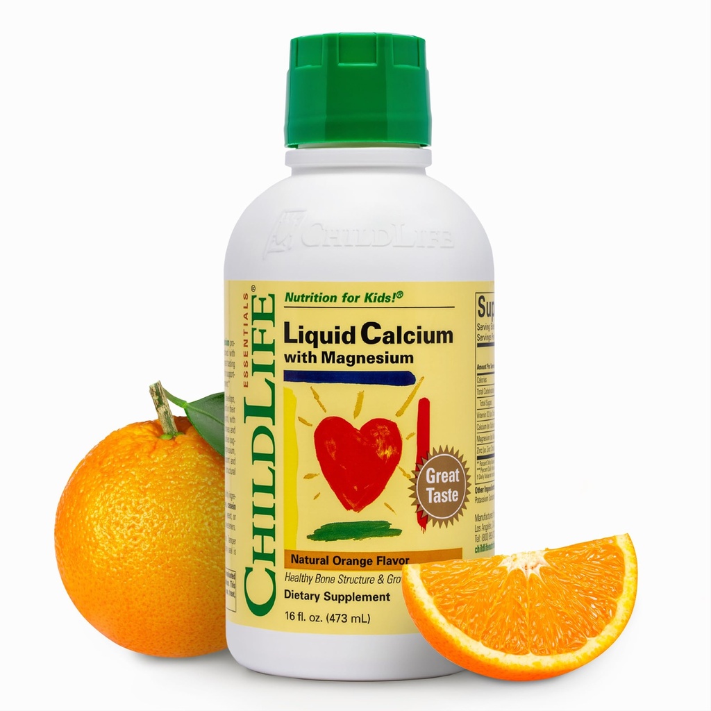 CHILDLLIFE OLENNAISET Nestemäinen kalsiumlisä lapsille - Vauva Kalsium magnesiumia, sinkkiä ja D3-vitamiinia - Orange Flavor, 16 fl oz (1 pakkaus)
