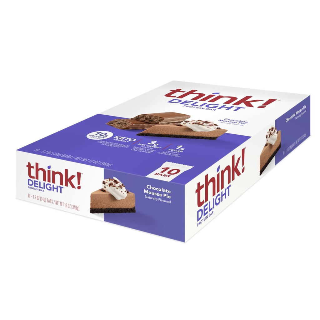 Ajattele! Delight, Keto Protein Bars, Terve Low Carb, Gluteeniton Välipala - Chocolate Mousse Pie, 10 Count (Packaging May Vary)