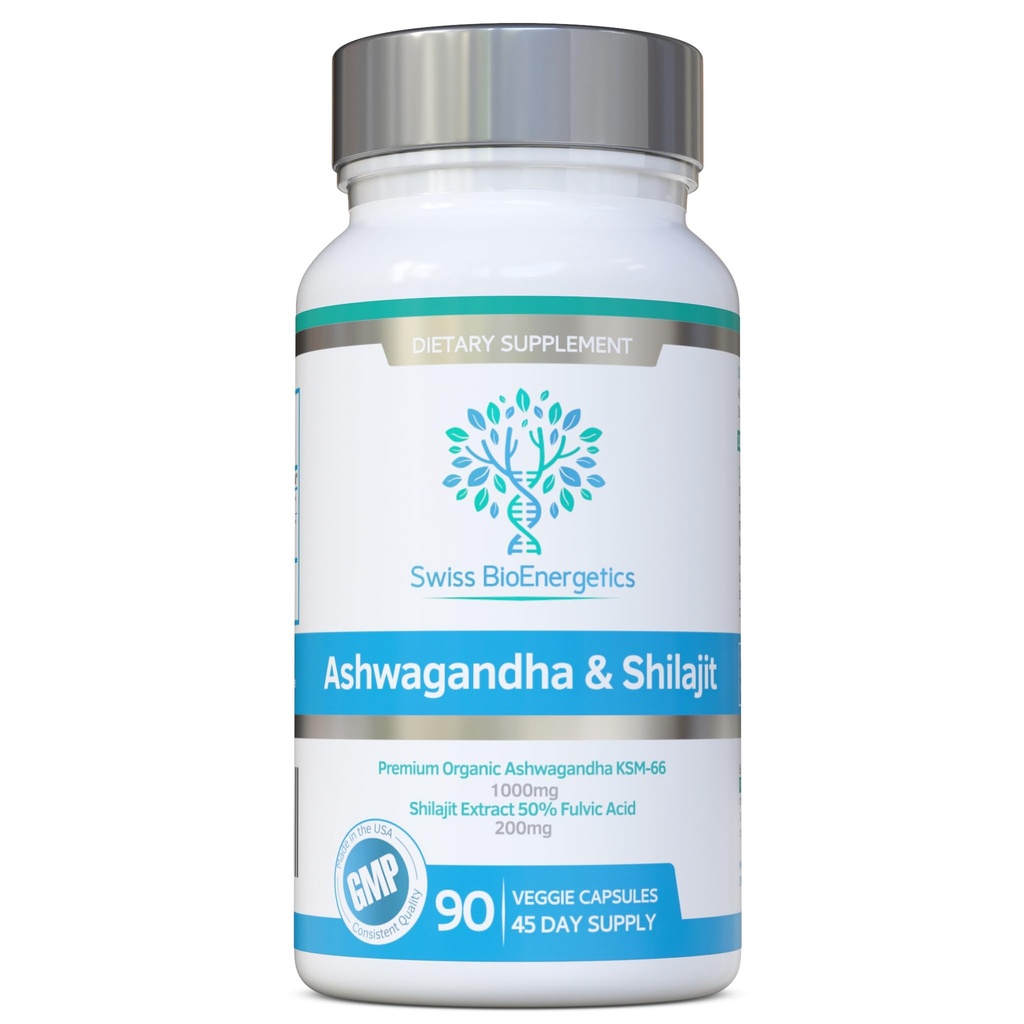 Ashwagandha & Shilajit - Ashwagandha KSM-66 1000mg & Purified Shilajit Extract 200mg (50% Fulvic Acid) - Inga konstgjorda fillers, Binders eller Flow Agents - Lämplig för Veganer