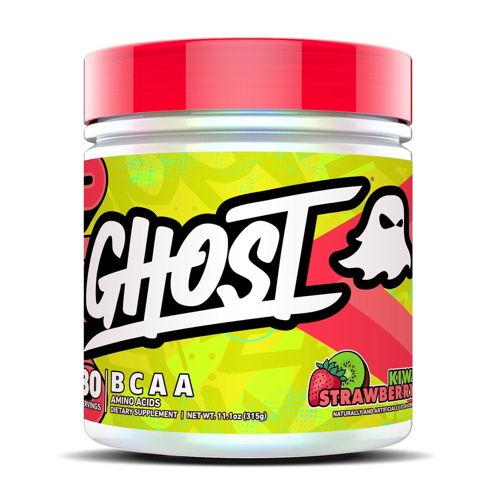 GHOST BCAA Powder Aminohapot täydennysosa, kiivit Mansikka - 30 Tarjoilut - Sokeriton intra, Post & Pre workout Amino jauhe & Recovery Drink, 7G BCAA
