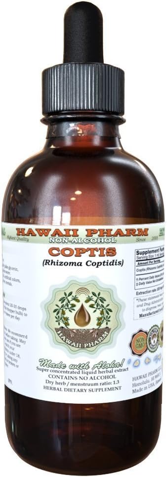 Koptis alkoholiton nesteuute, koptis (Rhizoma Coptidis) Kuivattu juuri Glycerite Havaiji Pharm Natural Herbal Supplement 2 oz