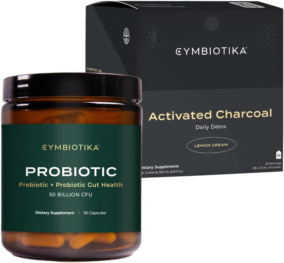 CYMBIOTIKA Probiootti 50 miljardia PMY & Aktivoitu hiilinesteen täydennysosa, tukee terveellistä digestiota miehille ja naisille, vatsan detox & digestiivinen helpotus, auttaa alleviaate kaasu & turvotus, helppo käyttää