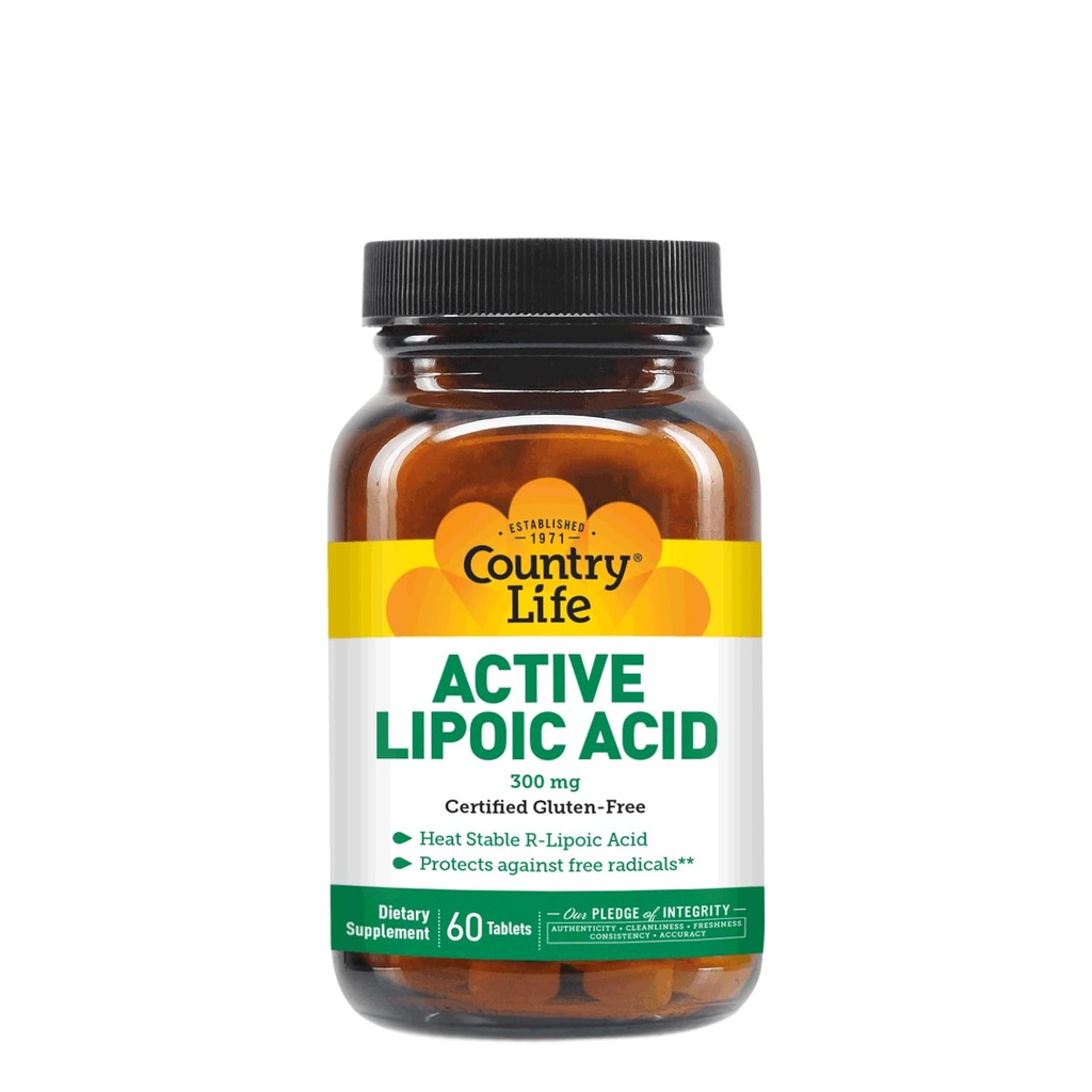 Country Life R-Alpha Lipoic Acid Complex 300mg - Alfa-lipoiinihappo 270mg & R-lipoiinihappo 30mg - Antioksidantti tuki - Ei hiivaa, maissia, vehnää, soijaa, gluteenia, maito - Alfa lipoiinihappo täydentää