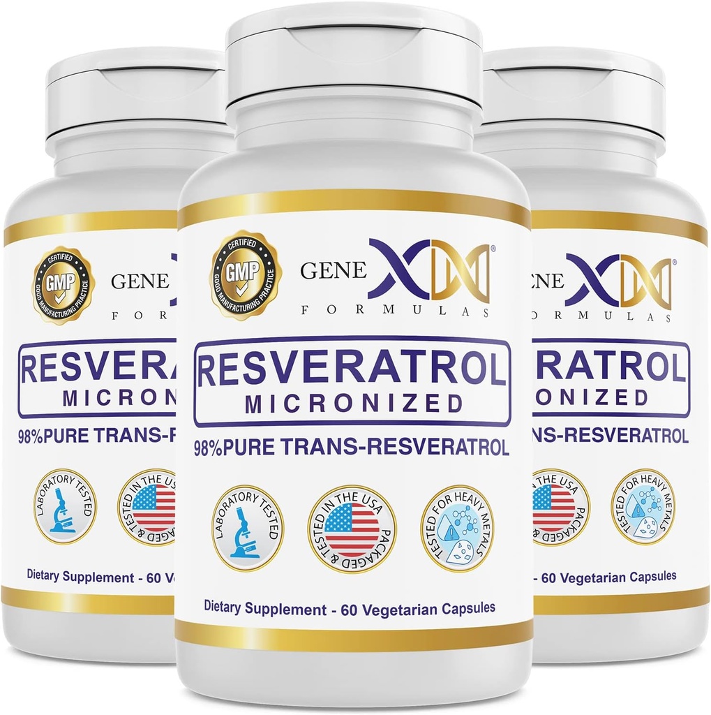 Genex Formula 98% Pure Trans-Resveratrol kanssa BioPerine® imeytymistä (3 pakkaus) Mikronized, Lab-testattu, täysin vakaa Resveratrol 600mg - 180X Trans-Resveratrol kapselit terveen ikääntymisen