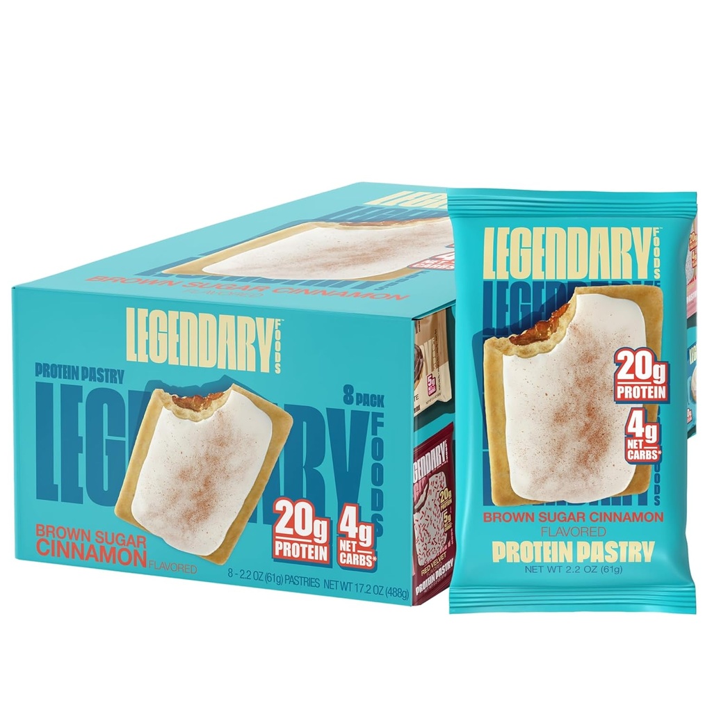 Legendaariset ruuat 20gr Protein Pastry 9-Pack Bundle - Low Carb Tasty Protein Bar Cedric Keto Friendly, Ei sokeria Lisätty Korkea proteiini Aamiaispalat, Gluteeniton Keto Ruoka - Ruskea sokeri kaneli