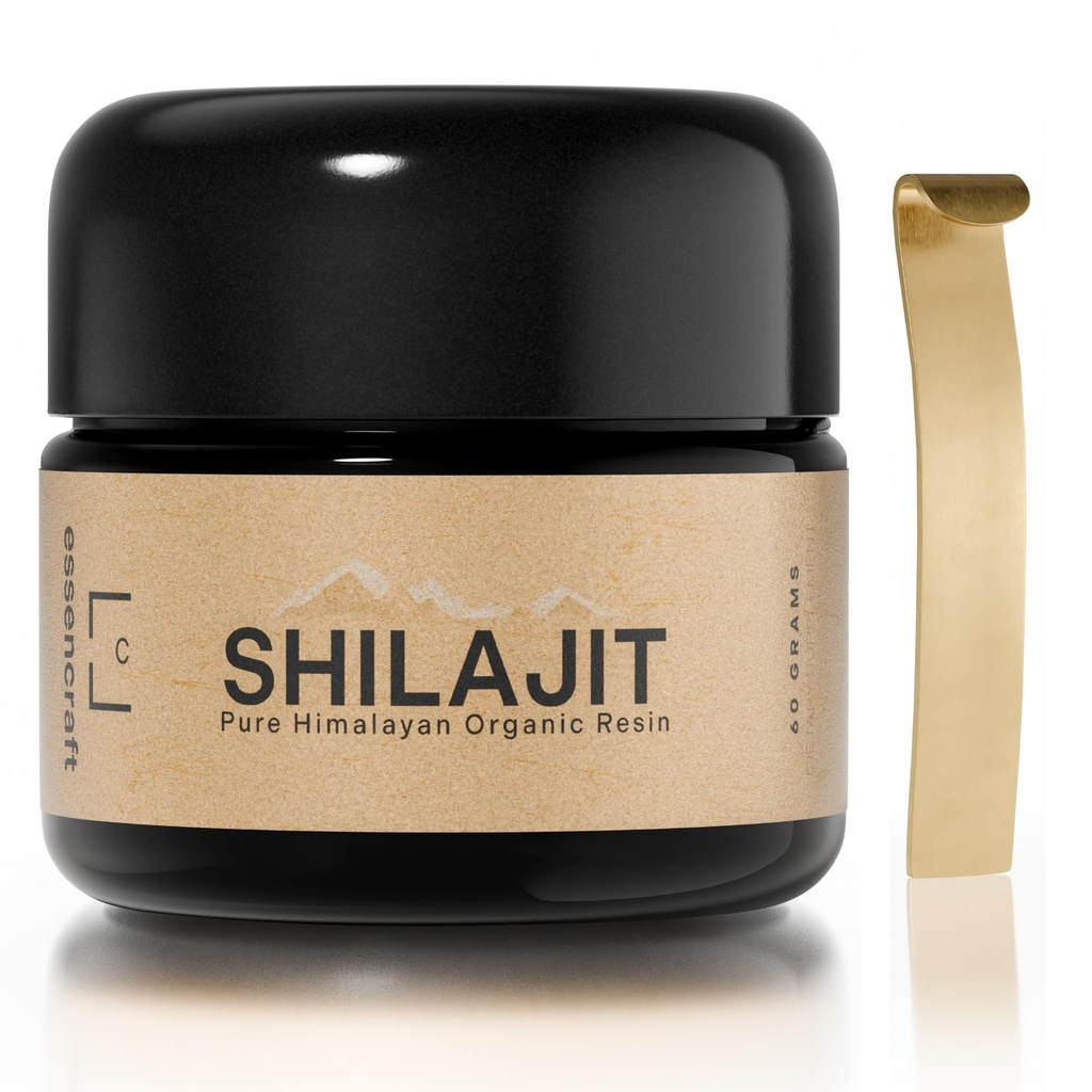Organic Himalayan Shilajit Resin - 500 mg Max Potency, Lab Tested Pure Shilajit for Miehet ja naiset, 85+ Trace Minerals Fulvic Acid, Immuuneja tukea, energia & kognitiivinen suorituskyky, 4 kuukauden tarjonta, 60g
