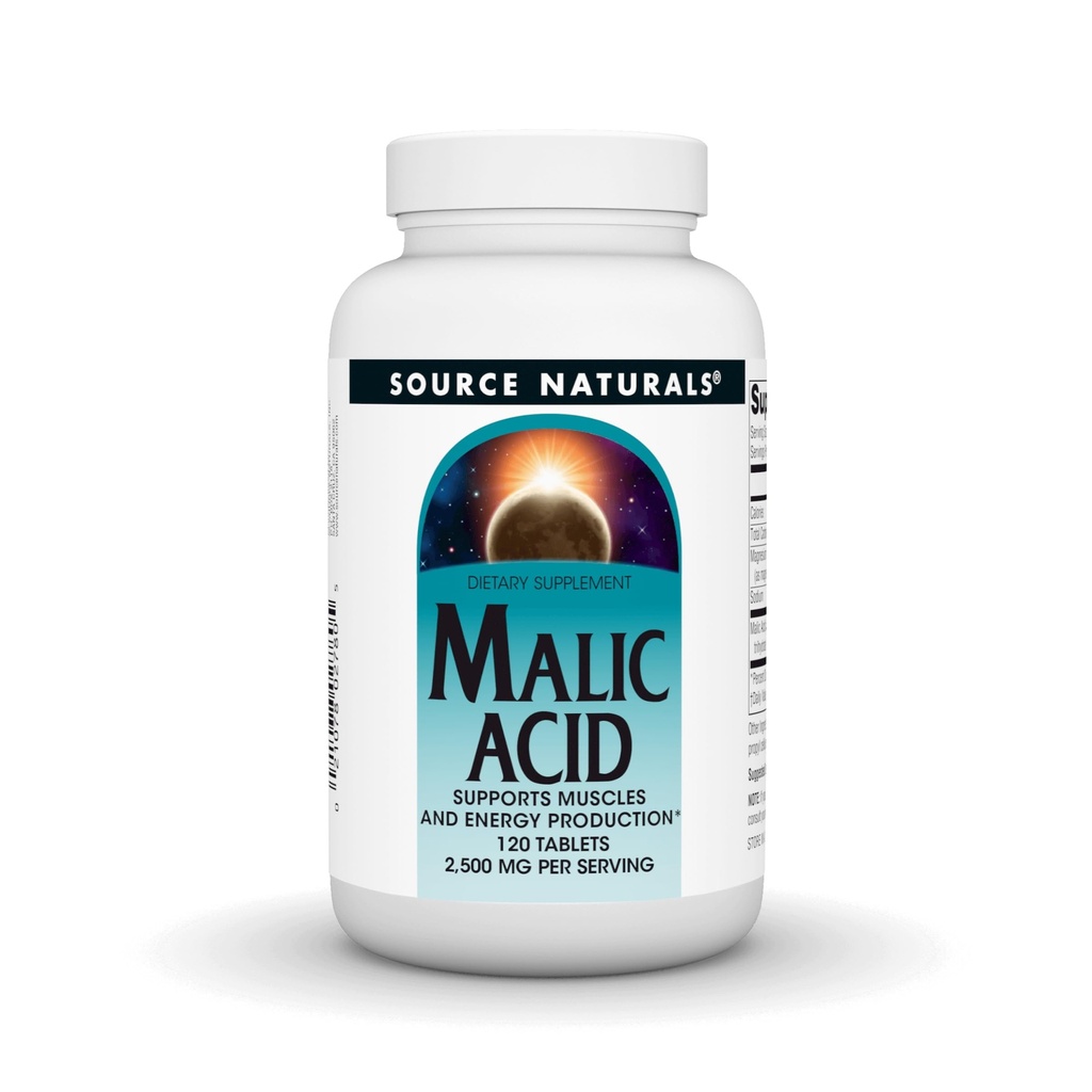 Lähde Naturals Malic Acid, tukee lihasten ja energian tuotanto*, 2500 mg - 120 tablettia