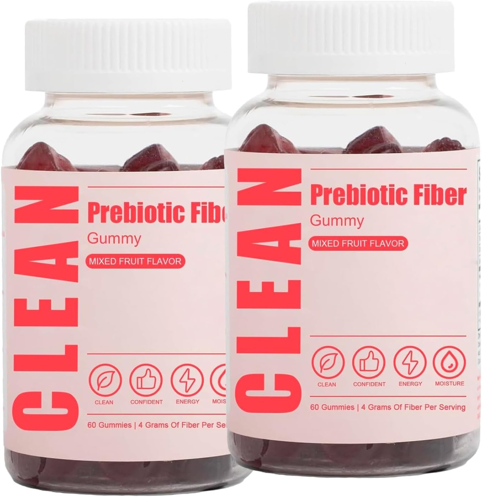 Clean Prebioottikuitu Gummy 2Pcs, Clean Fiber Gummies, Prebioottikuitu Gummy miehille, Prebioottikuitu täydentää Organic for Digestive Gut Health, 60 Gummies, 2 pullot