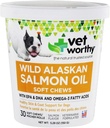 Vet Worthy Salmon Oil Skin and Coat Soft Chews for Dogs - Dog Supplement to Support Terve iho ja kaunis turkki - Fish Oil täydentää Omega 3 rasvahapot - Lohi Flavor - 30 pehmeä Chews