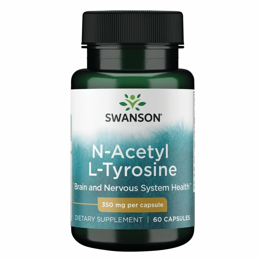 Swanson N-Acetyl L-Tyrosine - Amino Acid Supplement Supporting Overall Brain Health & Central Nervous System Function - Främja & kognitiv hälsa - (60 kapslar, 350mg vardera)