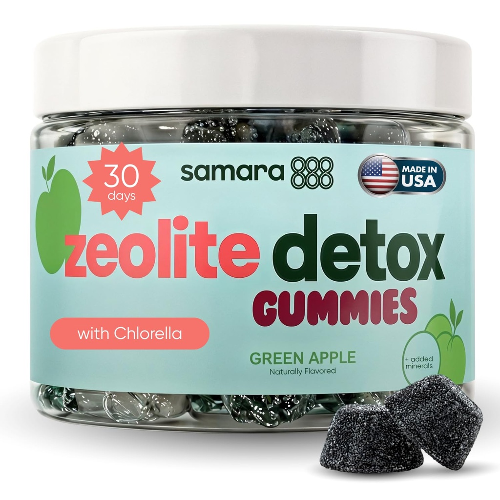 Zeolite Detox för barn & vuxna, tungmetall Zeolite & Chlorella Detox Gummies, alternativ till aktivt kol, Gentle Daily Toxin Cleanse för barn & vuxna, 60 gröna Apple Vegan Gummies
