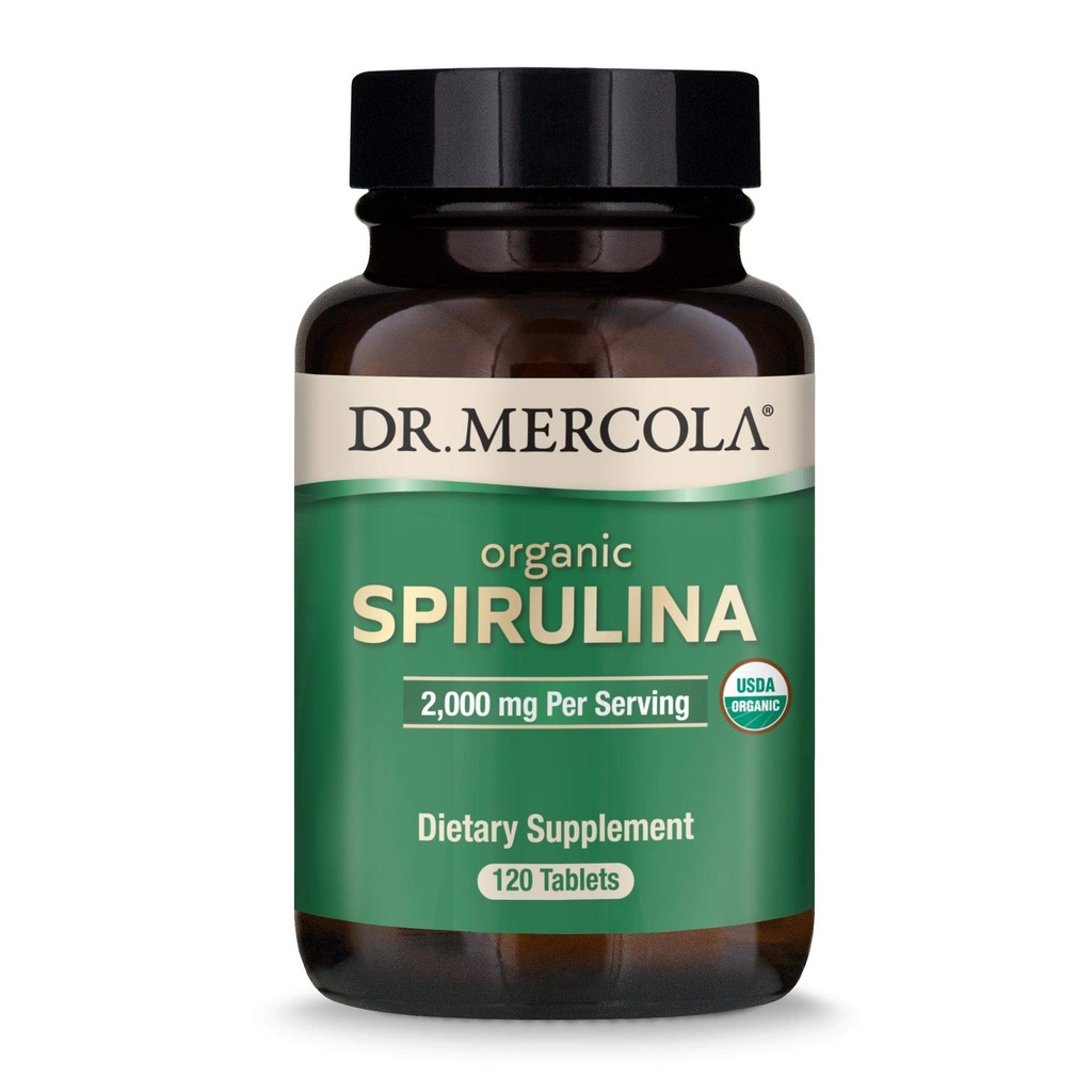 Dr. Mercola Organic Spirulina - 2000 mg - USDA Organic - Tukee normaalia detoxification & Immuno Health - Koko ruoka Superfood - Ei-GMO, Gluteeniton & soija-vapaa - 120 tablettia