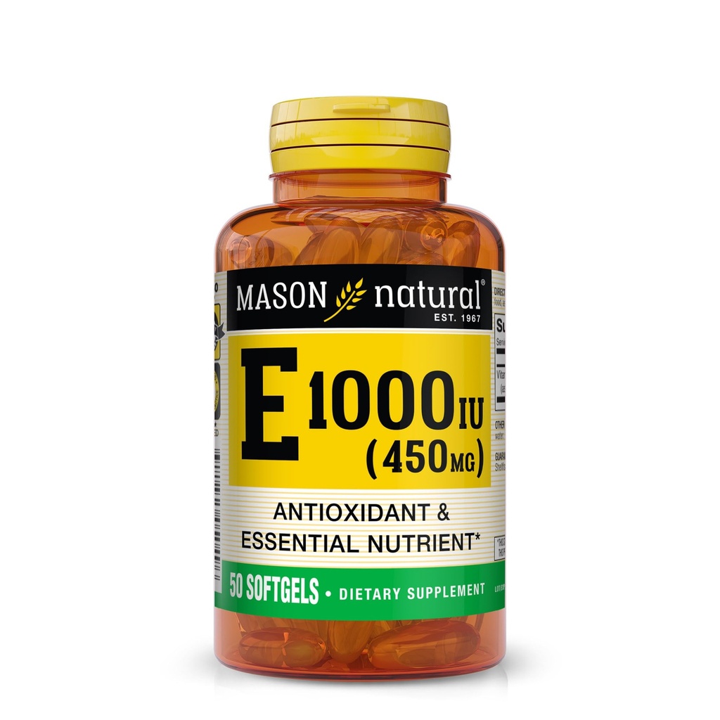 MASON LUONNONMUKAISET E-vitamiinit 450 mg (1 000 IU) - antioksidantti ja Essentiaalinen ravintoaine, terve immuunijärjestelmä, iho ja silmät, koko kehon lisäosa, 50 Softgelia