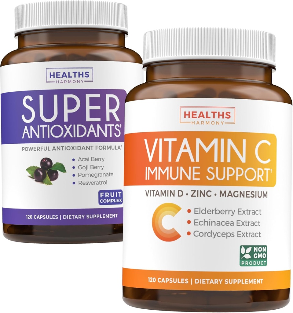 Antioksidantit ja immuunituki (2-kuukautinen tarjonta) Immuuni Vitality Blend - Super Antioxidants - Tehokas Super Food Daily Blend (120 Caps) & Immuuni Tuki täydentää kanssa Elderberry C-vitamiini ja sinkki
