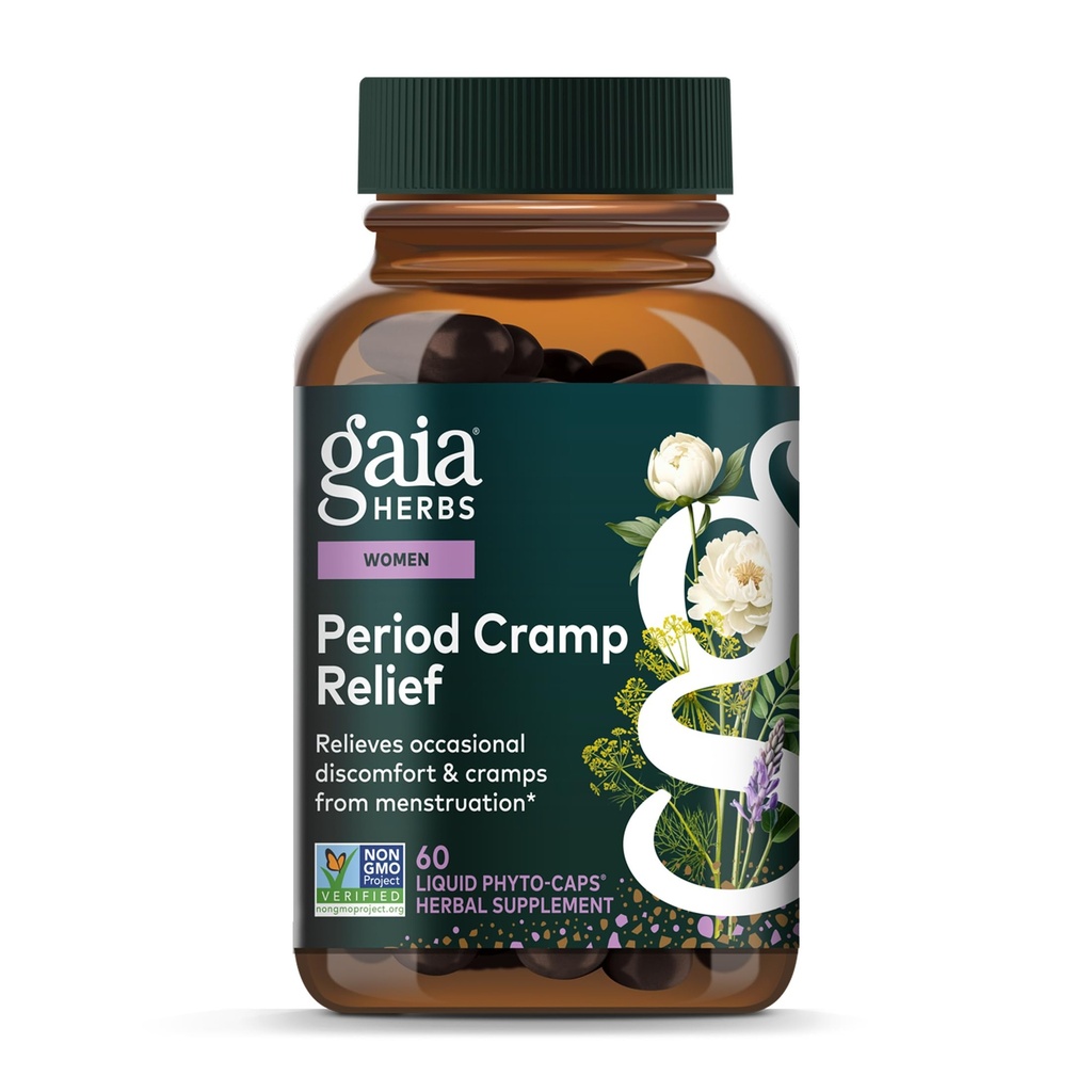 Gaia Yrtit Kramp Relief - Herbal Supplement for Hormone Balance & Period Cramp Relief - Valmistettu Luomu lakritsi juuri, valkoinen pioni juuri, kurkuma & enemmän - 60 Vegaani kapselit (60 Servings)