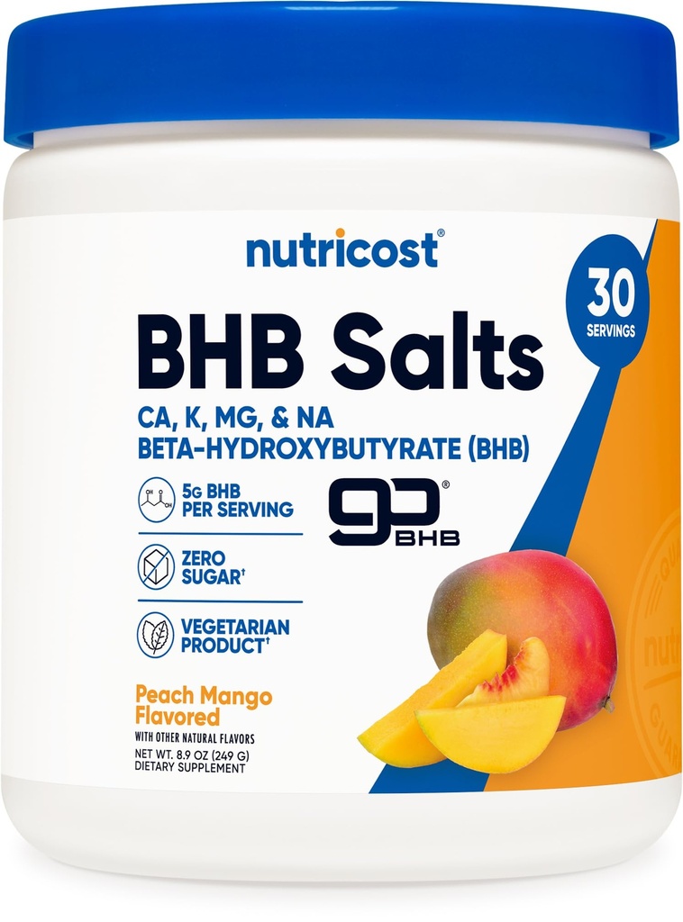 Nutricost BHB Salts Drink Mix (30 tarjoilua, persikka mango maku) (5G BHB per Serving) - 0G Yhteensä sokerit, kasvisruoka Tuote