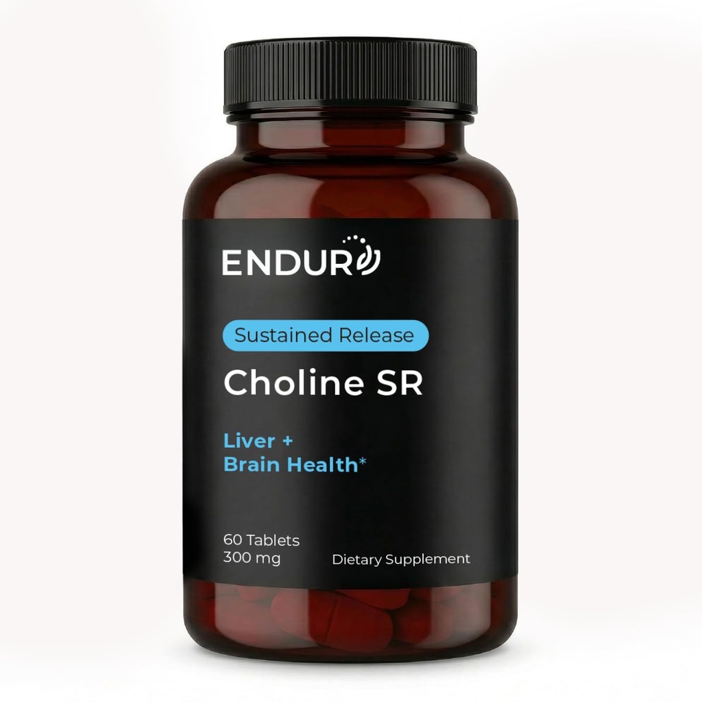 Endur Choline L(+) Bitartrate, Sustained Release Brain & Liver Support Supplement, Prenatal Safe, Vegan, Non-GMO, Gluten Free, 300mg (60 tabletter)
