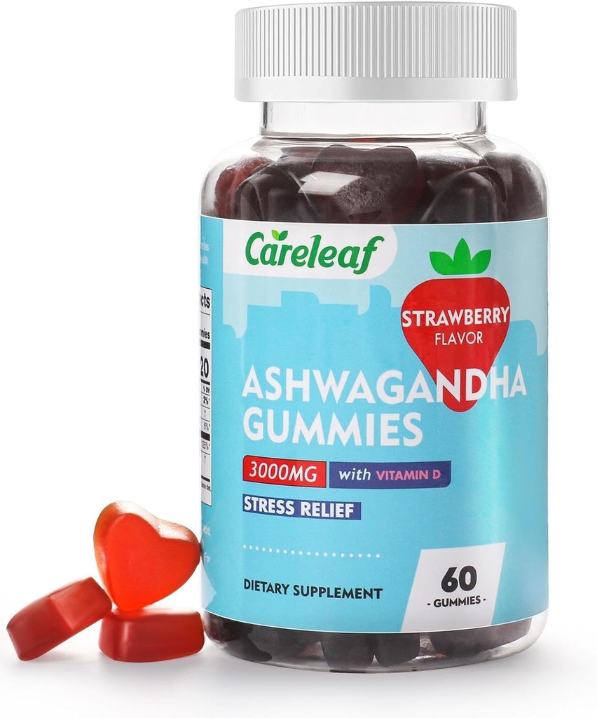 Vegaani Ashwagandha Gummies-3000 mg High Potency Ashwagandha juuriuute D2-vitamiinilla ... Mansikkamaku 60 Cts/Bottle