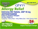 Ohm Cetirizine 10 mg Tablet - All Day Allergy Relief - 100 greve - Anti-Histamin för Hay Fever, Pollen, Torra Itchy Eyes - Effektiv lindring från alla dagallergier