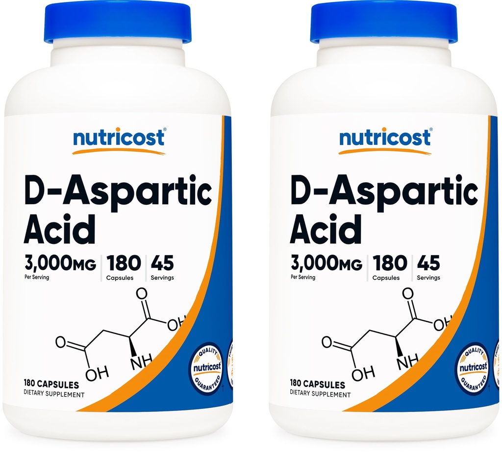Nutricost D- aspartiinihappokapselit (180 kapselia) (2 pulloa)