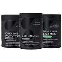 Sportforskning L-Glutamin (100 portioner), Kreatinmonohydrat (60 portioner) och Digestive Enzymes med Probiotics & Ginger (90 portioner) - All icke-GMO Verified, Vegan & Gluten Free