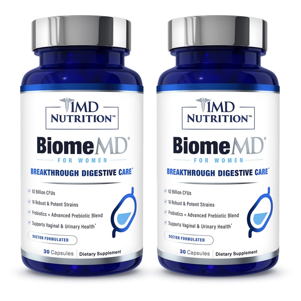 1MD Nutrition BiomeMD Probiootit naisille - 62 miljardia PMY, 16 kanta Prebiootit ... Tuet emättimen ja virtsan terveyttä - Doctor- Formulated 30 kapselit (2-pakkaus)