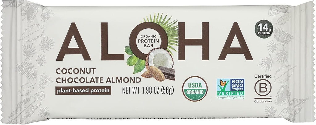 Aloha Cococonut Chocolate Almond Protein Bar, Kasvipohjaiset, Ei GMO, 1,98 Ounces (Pack of 12)
