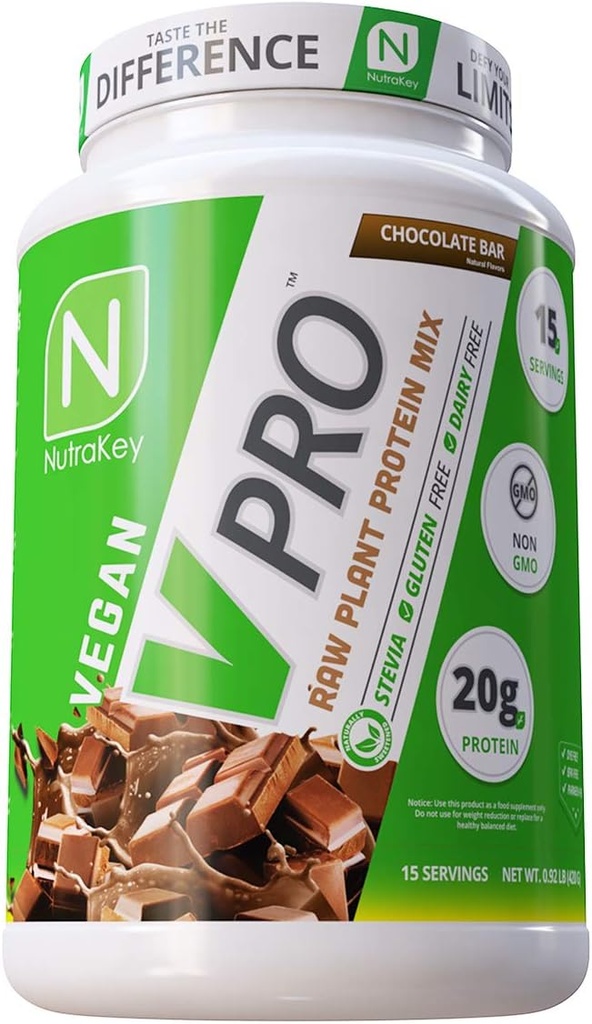 NutraKey V-Pro, Raw Plant Protein Powder, Organic, Vegan, Low Carb, Gluteenittomasti 20 g proteiinia (suklaa) 2-kiloinen