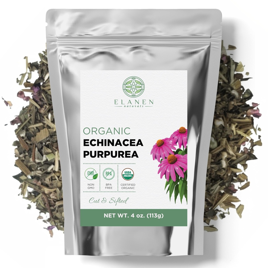Organisk Echinacea Purpurea 4 oz. (113g), USDA Certified Dried Echinacea Tea, Premium Quality Herb, Purple Coneflower, Cut & Sifted