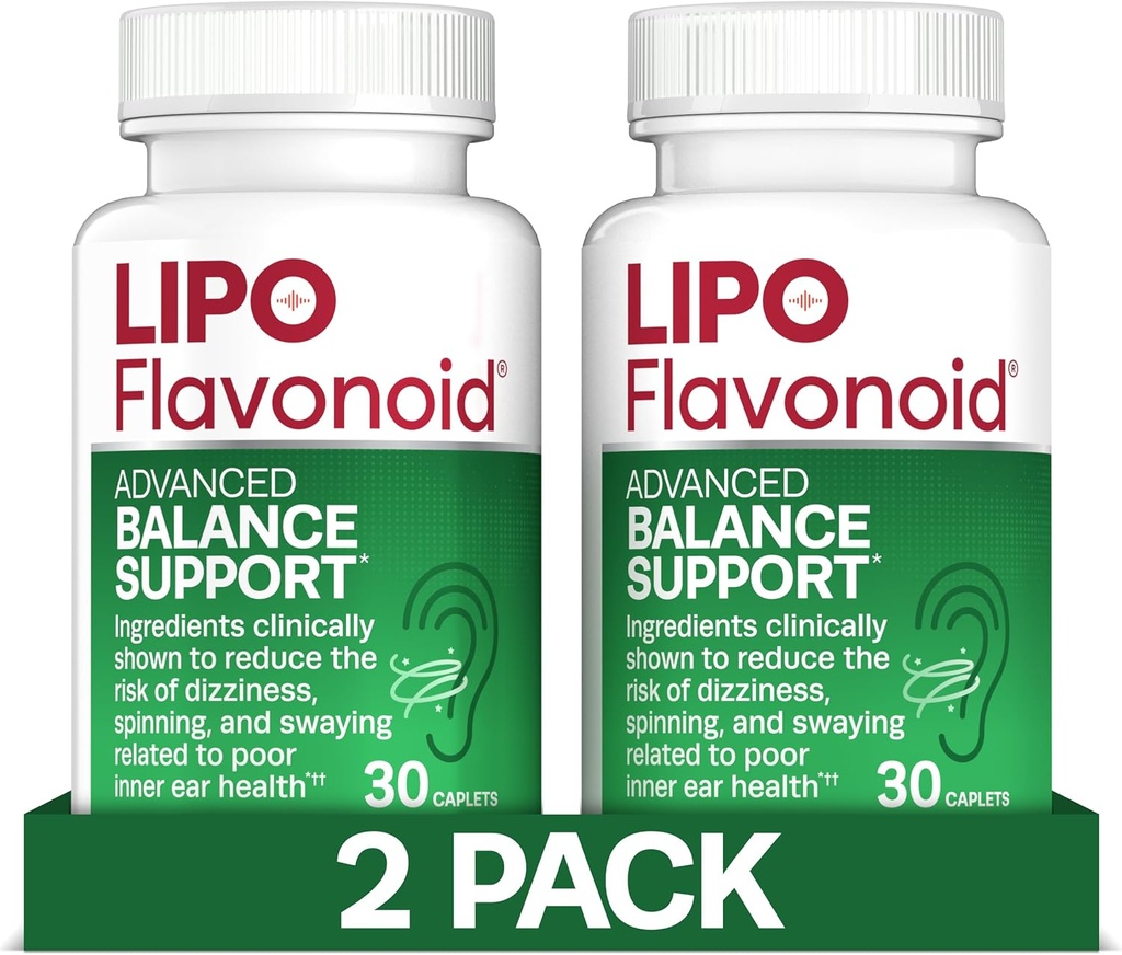 Lipo-Flavonoid Balance Tuki Vertigo & Huimaus Relief - Kliinisesti testattu Formula Ginkgo Biloba & Vitamiini D & B Complex - Sisäkorvan terveys & tasapaino tuki - 30 Count - 2-pakkaus