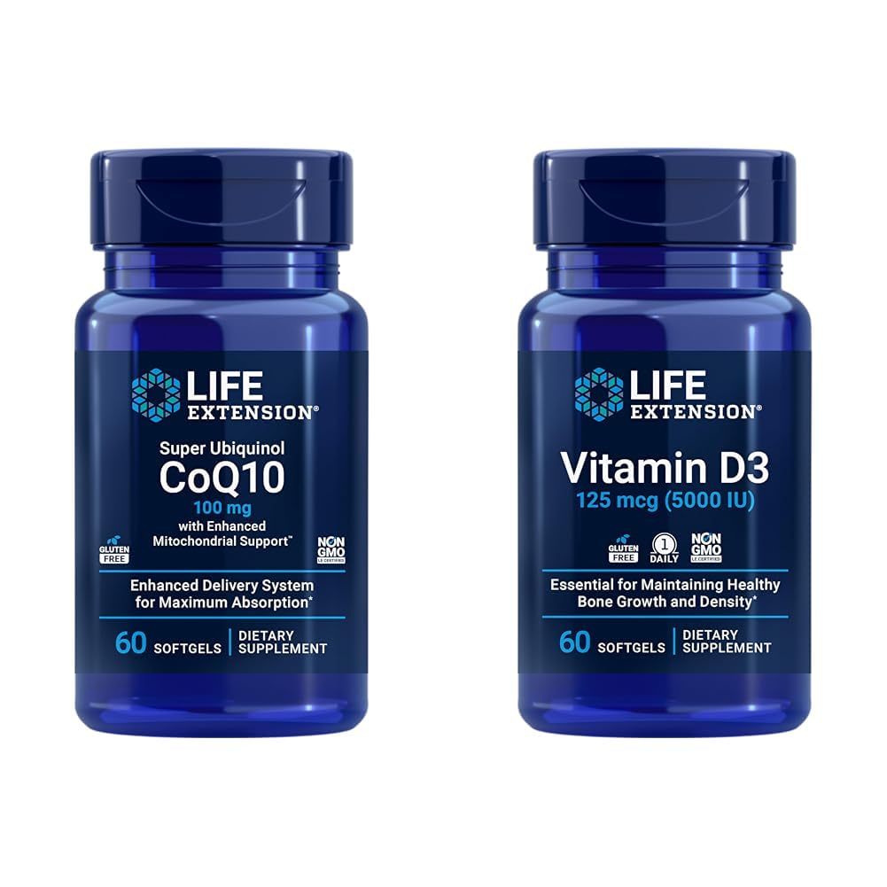 Life Extension Super Ubiquinol CoQ10, jossa on tehostettu mitokondriotuki & D3-vitamiinia 125 mikrog (5000 IU), Bone Health