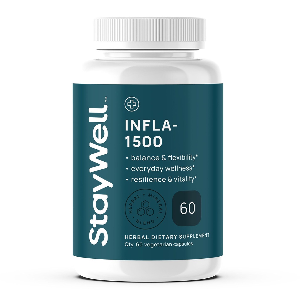 Infla-1500 All-Natural Relief Supplement Extract Blend med gurkmeja, White Willow Bark, Ashwagandha, Ginger, Boswellia, Bromelain, Omega-3 och Magnesium-60ct