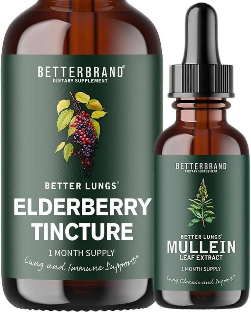 BetterLungs Mullein Leaf Extract ja Elderberry Tincture Bundle - Keuhkojen terveystuki