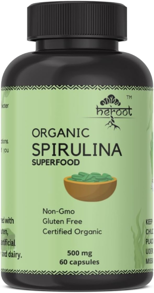 Organic Spirulina Protein Powder Capsules - Vitamiinit & Minerals for Energy - Kasvissyöjä, Gluteeniton 100% Pure Superfood for Optimal Health (120 kapselia)