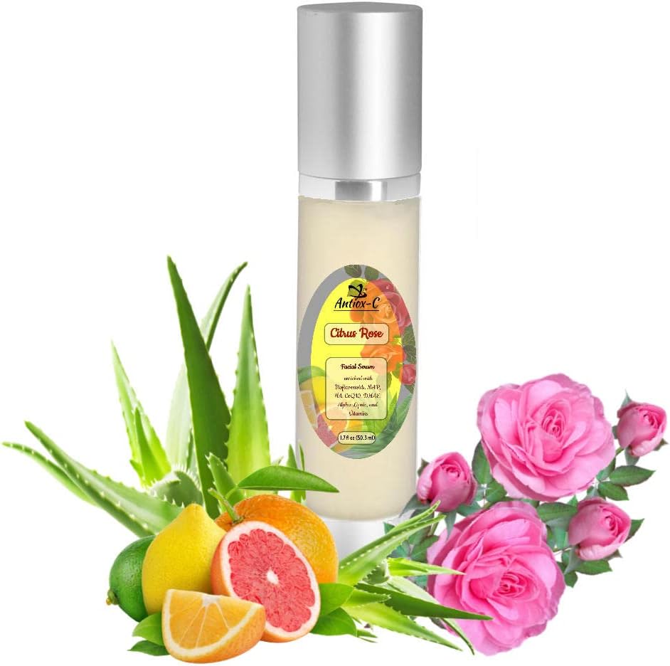 1.7 fl oz (50ml) ANTIOX-C Power Rose Antioxidant Facial Serum med vitamin C (MAP), Hyaluronic Acid, Coenzyme Q10, DMAE, Alpha-Lipoic, Retinyl Palmitate, Vitamins B3, B5, E