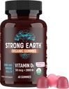 YUM-V's Strong Earth Organic Vitamiini D3 Gummies for Aikuinen, (2000 iu D3-vitamiini per annos - 60 Count) Bone & Immuuni tuki, vegaaninen purutabletti - mansikka/vadelma (60 Count)