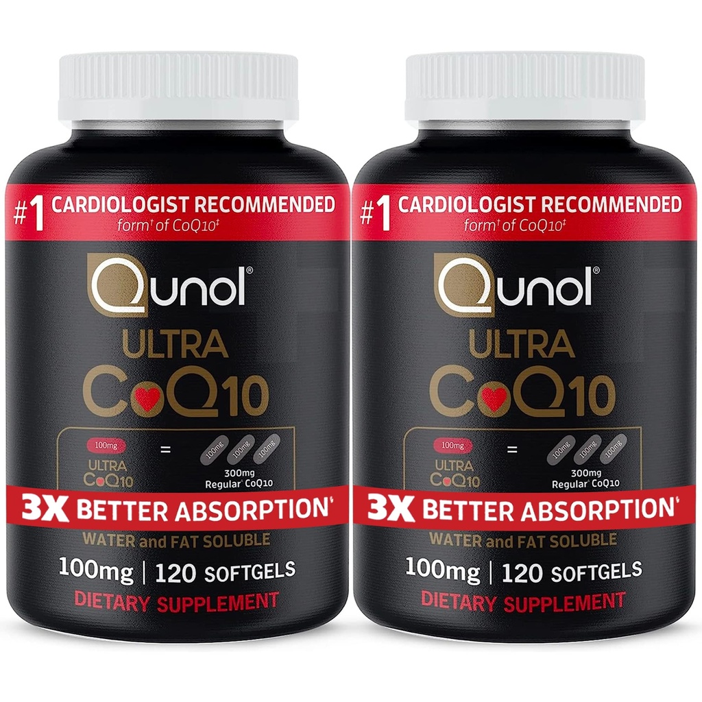 Qunol Ultra CoQ10 100mg, 3x bättre Absorption, Patented Water och Fat Soluble Natural Supplement Form of Coenzyme Q10, Antioxidant för hjärthälsa, 240 Count Softgels