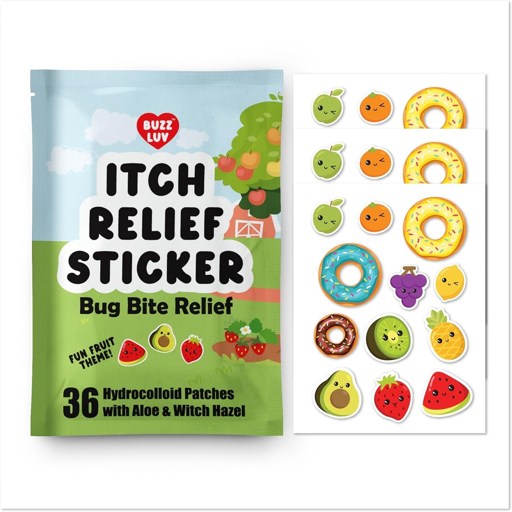 Hydrocolloid Itch Relief Patch, for Mosquitos, Ticks, Midges, Sandflies Bug puree Relief, Anti-Itch Patch with Aloe ja Witch Hazel, Insect pure Relief, Kid-Ystävällinen, Natural Fruit Teema