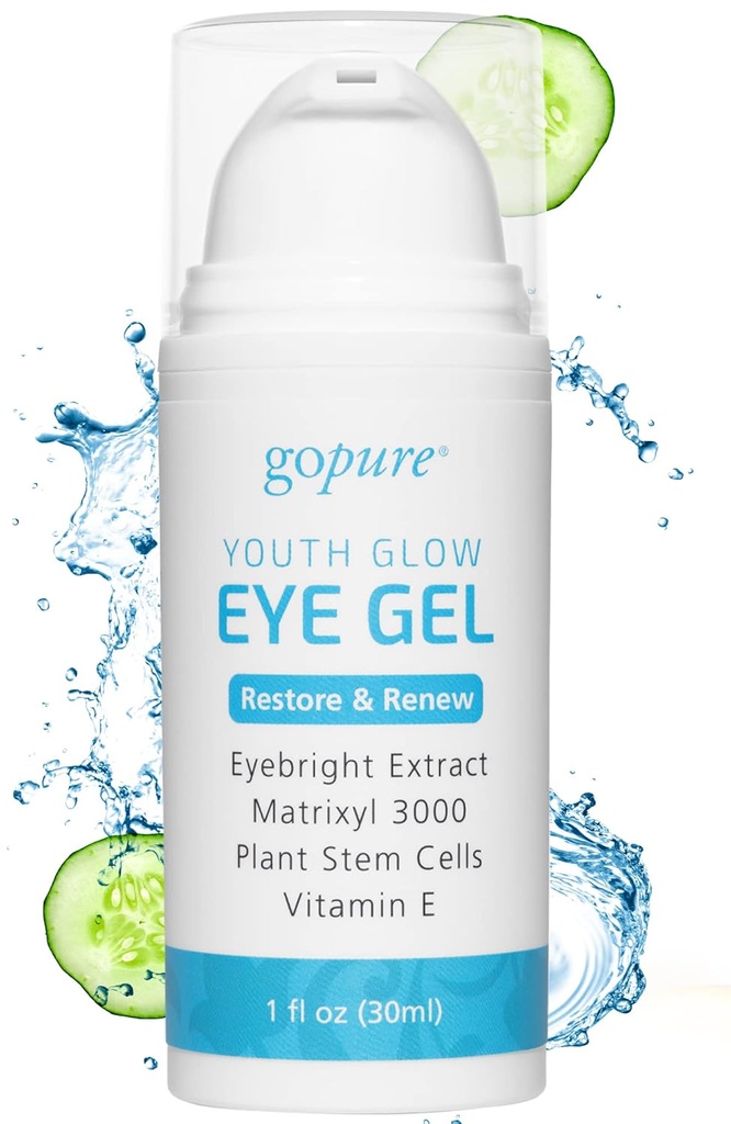 GoPure Youth Glow Eye Gel - Anti-Aging Eye Cream som lugnar och Hydrates, tillverkad med Matrixyl 3000 och Hyaluronsyra för att förbättra utseendet på Puffiness, mörka cirklar och under ögonväskor - 1 fl oz