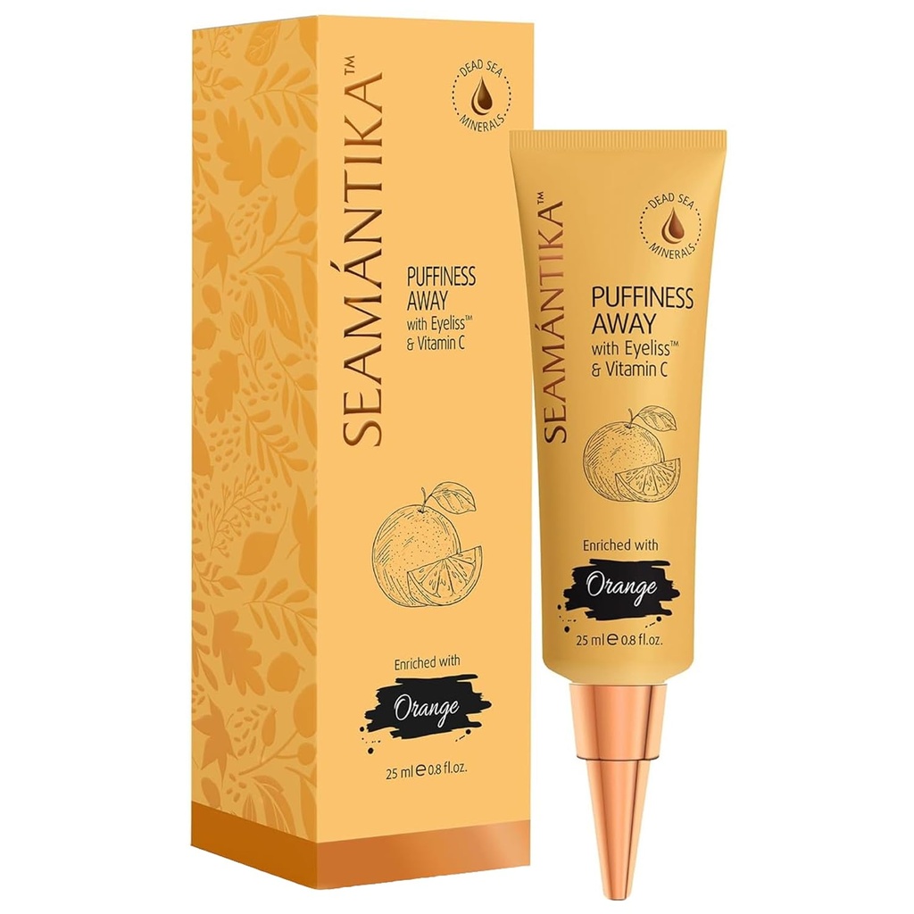 SEAMANTIKA PUFFINESS Away Eye Cream 0.8 fl.oz - Instant Eye Bag Remover Puffiness Eyeliss; Vitamiini C, Under Eye Puffiness Reductor Instant Tulokset, Välitön vähentäminen ryppyjä ja tummia ympyrät