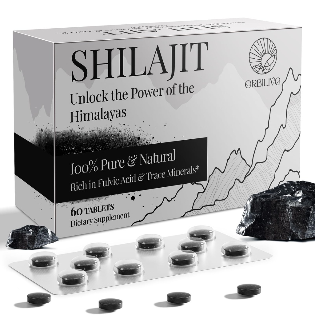 30 000 MG Shilajit Tabletit, 100% Shilajit Pure, Himalajan Organic, Shilajit miesten ja naisten Rich Fulvic Acid & 85+ Trace Minerals, Shilajit Supplement for Energy & Immunet System, 60