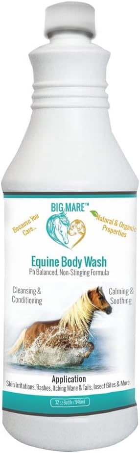 Big Mare Horse Medicated Body Wash | Clinically Proven Effective for Girth Itch, Scratches, Hives, Rain Rot, Dry, Irriterad hud och håravfall | Veterinär godkänd och rekommenderad 32 oz flaska