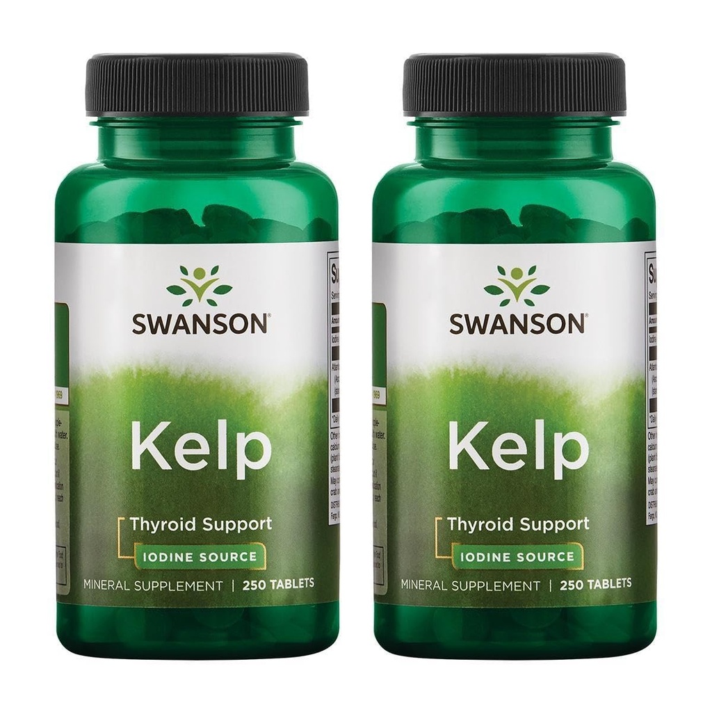 Swanson Kelp - Natural Jodi Source Supporting Kilpirauhasen terveys - Mineral Supplement w/jodi Source Standarded 0,4% - (250 tablettia, 225 mcg Each) (2 pakkaus)